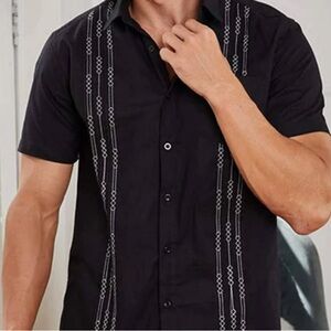Coofandy Men’s Embroidered Short Sleeve Western Shirt Regular Fit Linen Size M